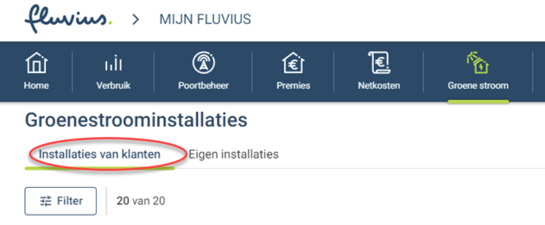 Mijn Fluvius - groene stroom - installaties van klanten