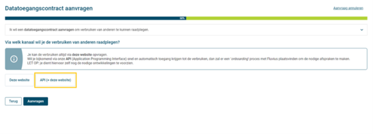 Schermafdruk Mijn Fluvius datatoegangscontract aanvragen met de focus op de knop API