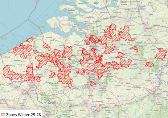 Kaart met de flexibiliteitszones voor Marktflex in de winter 2025-2026