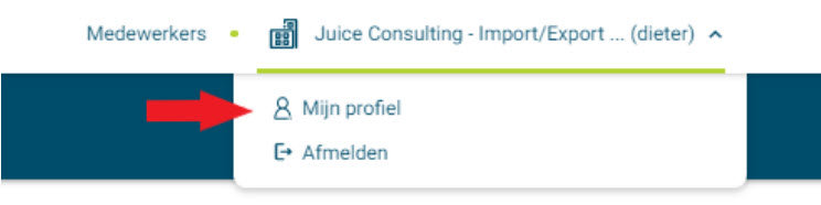 Je vindt ‘Mijn Profiel’ via het dropdownmenu rechtsboven. Afbeelding van Mijn profiel in het partnerportaal