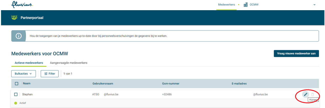 Wijzigen medewerker Wijzigen medewerker